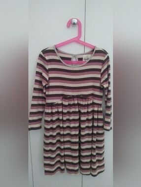 Vignette Girls' Pink, Brown & Cream Striped Long-Sleeve Casual Dress